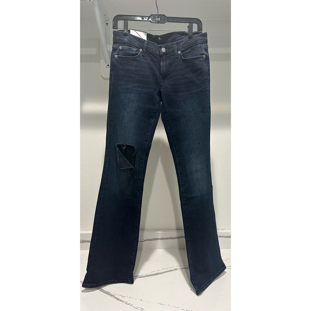 NWT 7 For All Mankind Low-Rise Original‎ Bootcut Distressed Size 27 Dark Wash